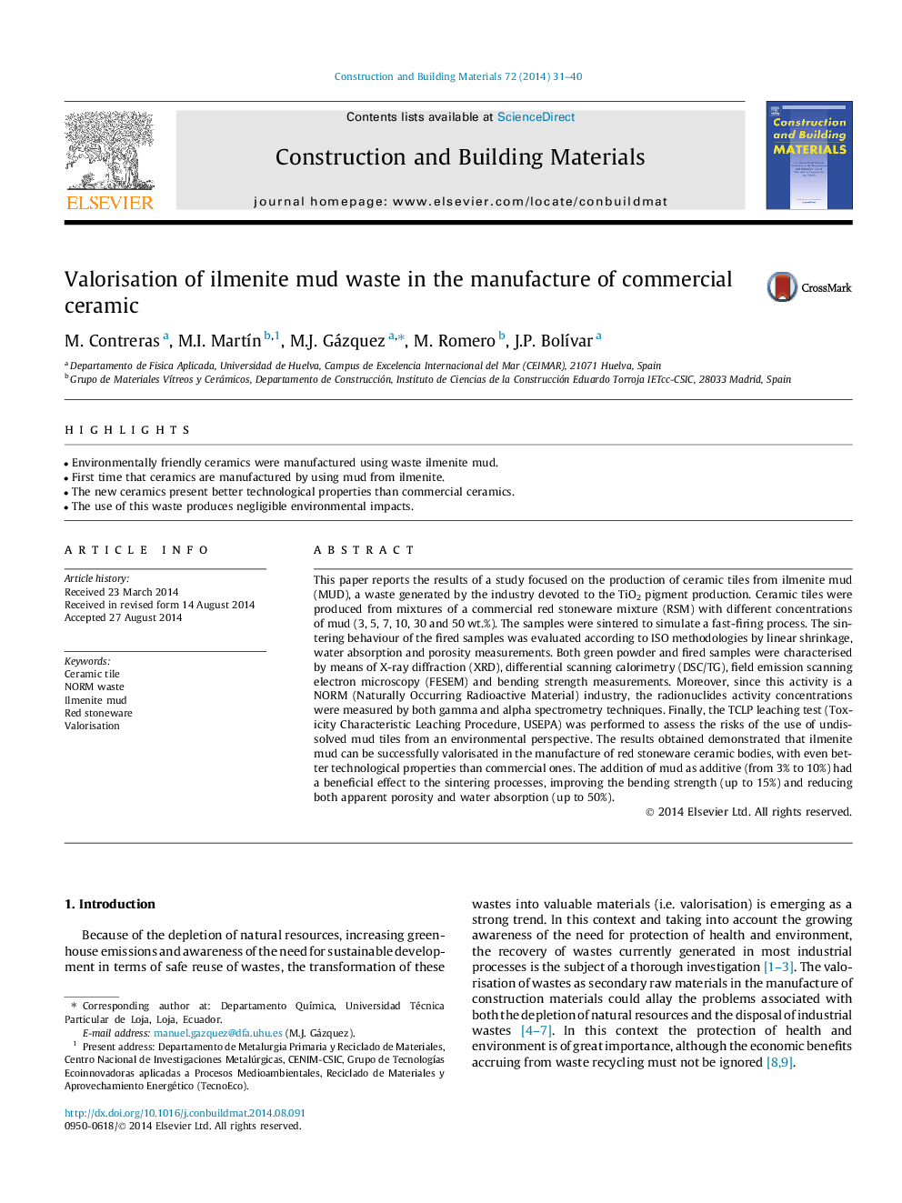 Valorisation of ilmenite mud waste in the manufacture of commercial ceramic