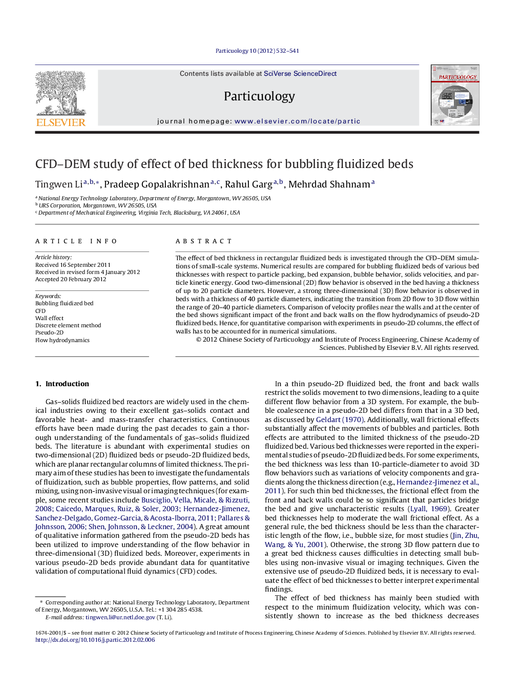 CFD–DEM study of effect of bed thickness for bubbling fluidized beds