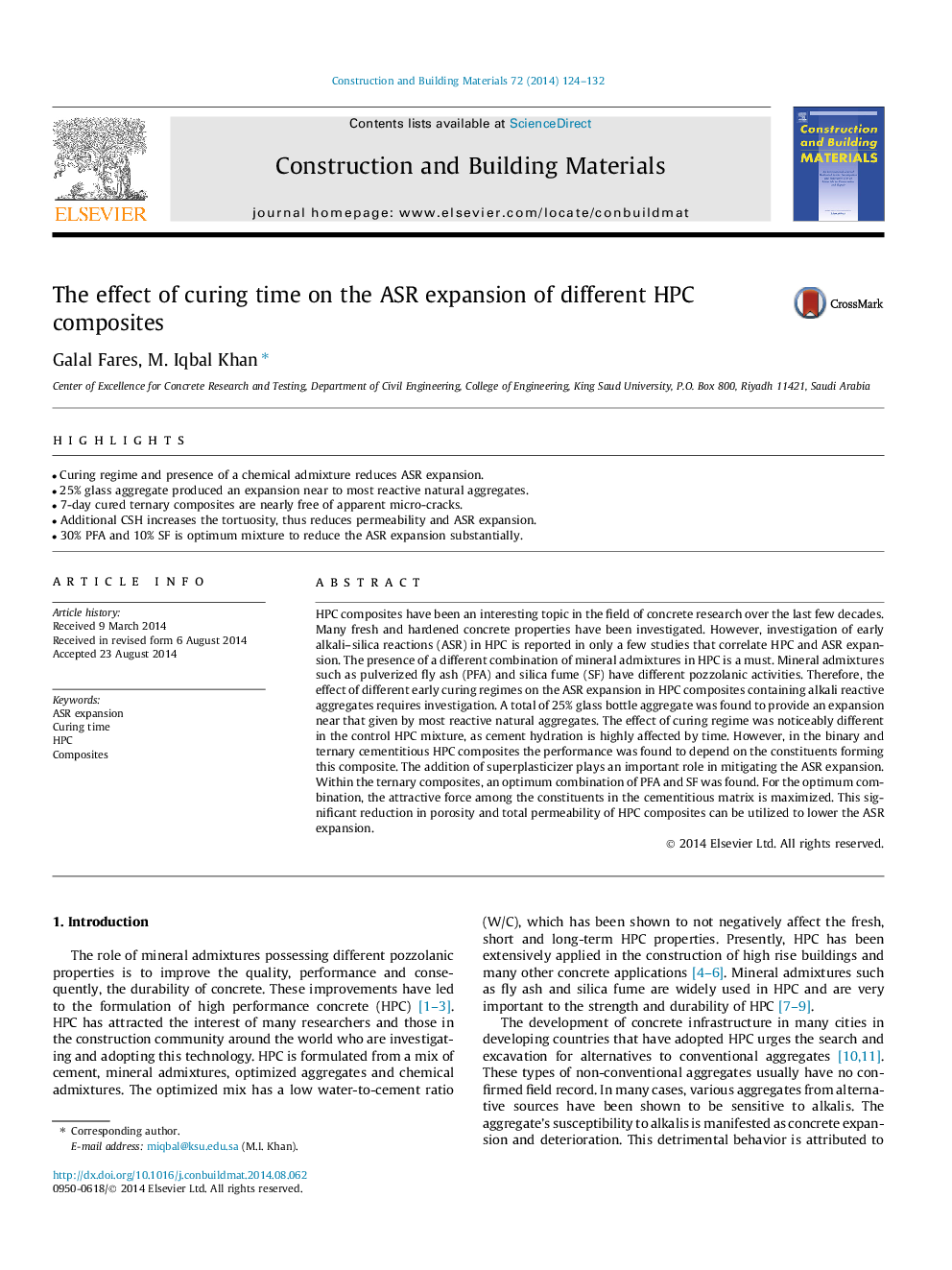 The effect of curing time on the ASR expansion of different HPC composites