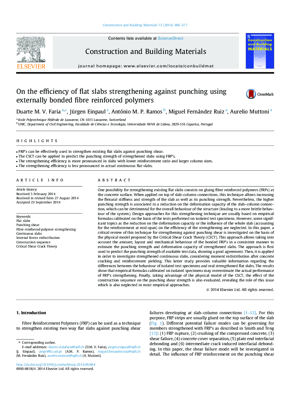 On the efficiency of flat slabs strengthening against punching using externally bonded fibre reinforced polymers