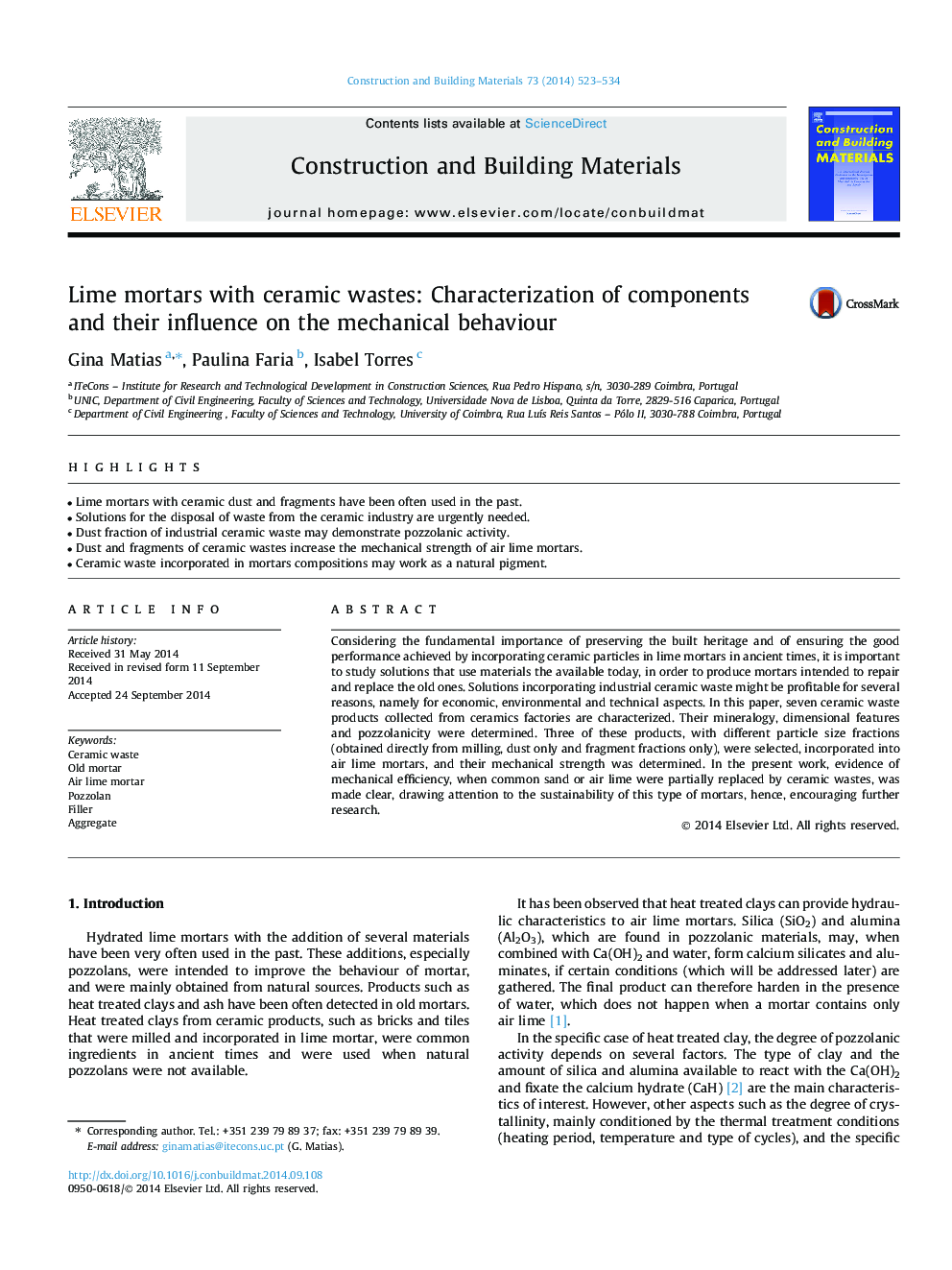 Lime mortars with ceramic wastes: Characterization of components and their influence on the mechanical behaviour