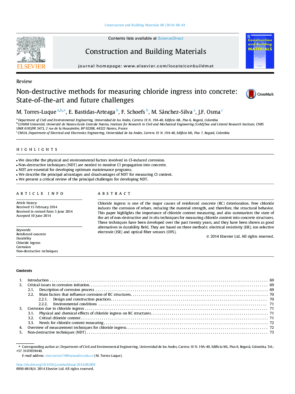 Non-destructive methods for measuring chloride ingress into concrete: State-of-the-art and future challenges