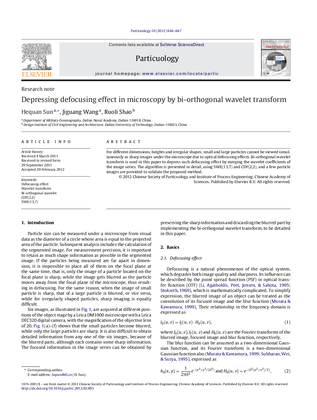 Depressing defocusing effect in microscopy by bi-orthogonal wavelet transform