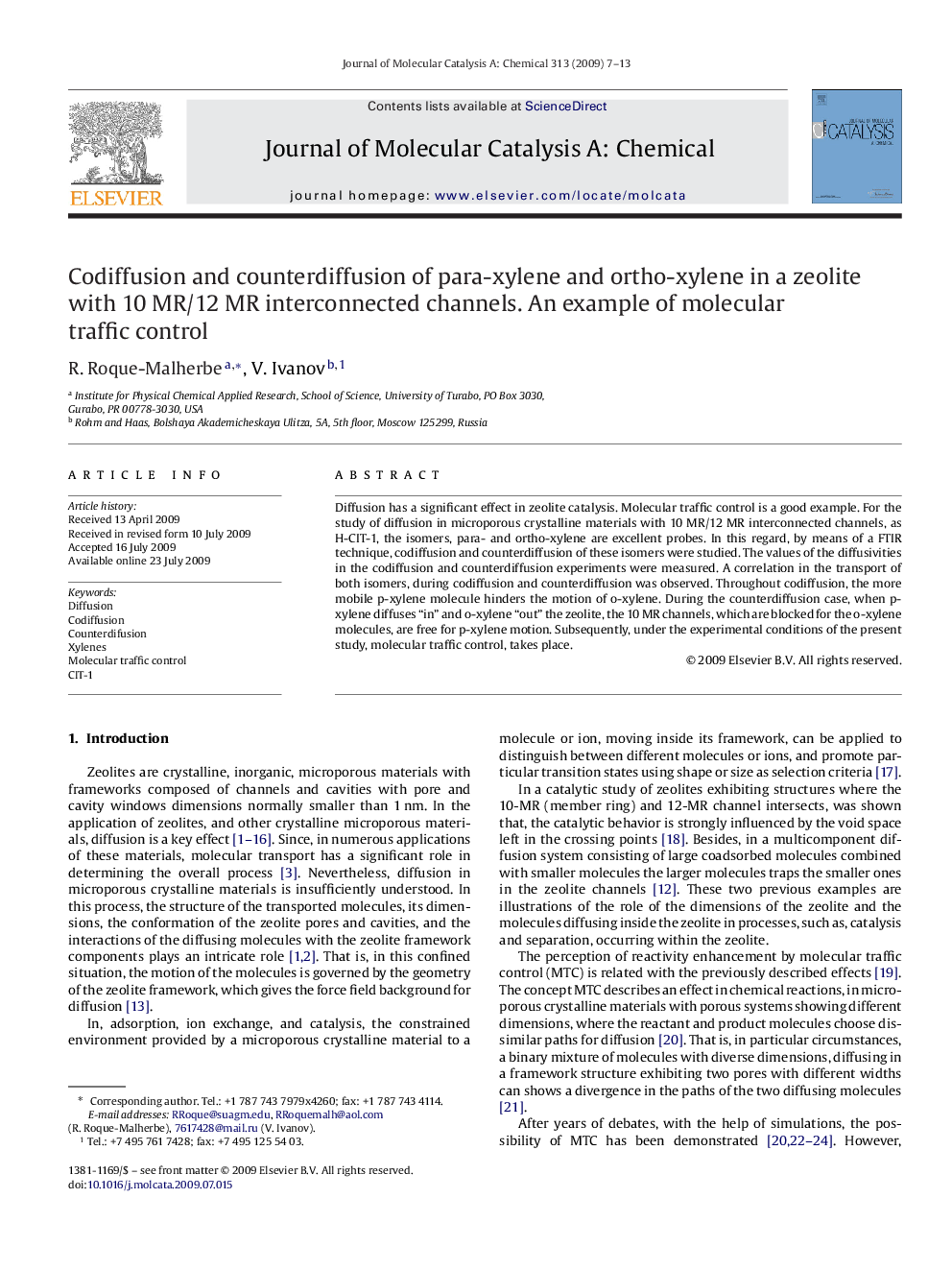 Codiffusion and counterdiffusion of para-xylene and ortho-xylene in a zeolite with 10 MR/12 MR interconnected channels. An example of molecular traffic control