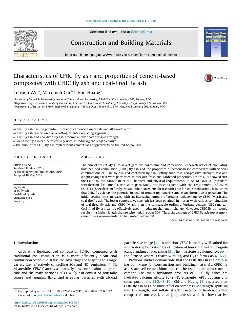 Characteristics of CFBC fly ash and properties of cement-based composites with CFBC fly ash and coal-fired fly ash