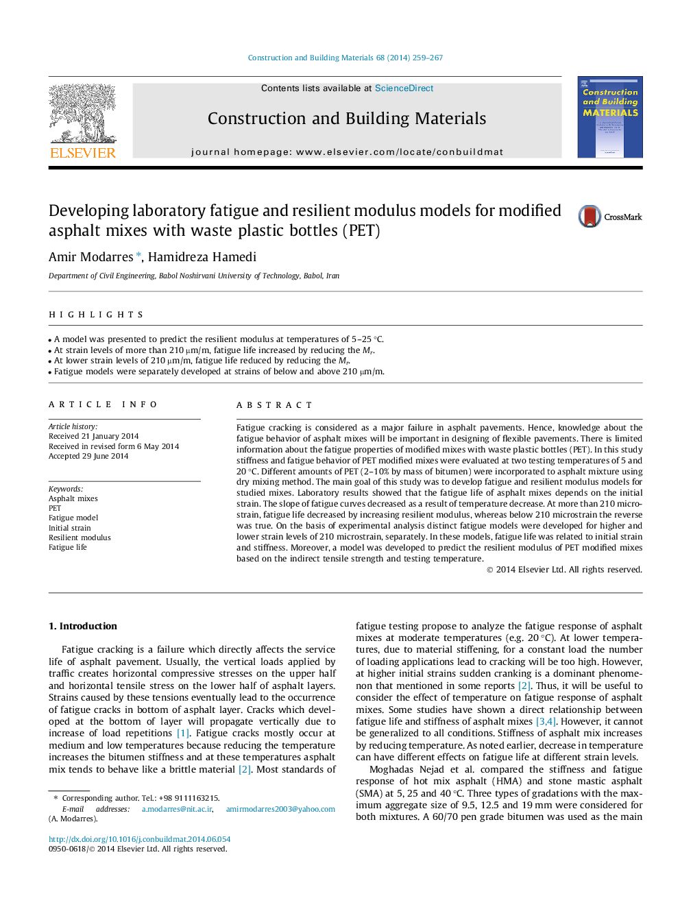 Developing laboratory fatigue and resilient modulus models for modified asphalt mixes with waste plastic bottles (PET)