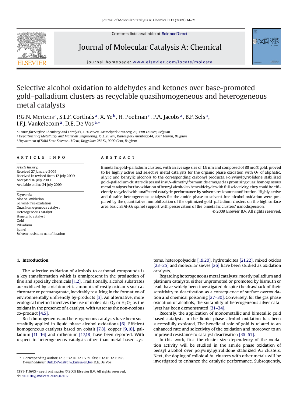 Selective alcohol oxidation to aldehydes and ketones over base-promoted gold–palladium clusters as recyclable quasihomogeneous and heterogeneous metal catalysts