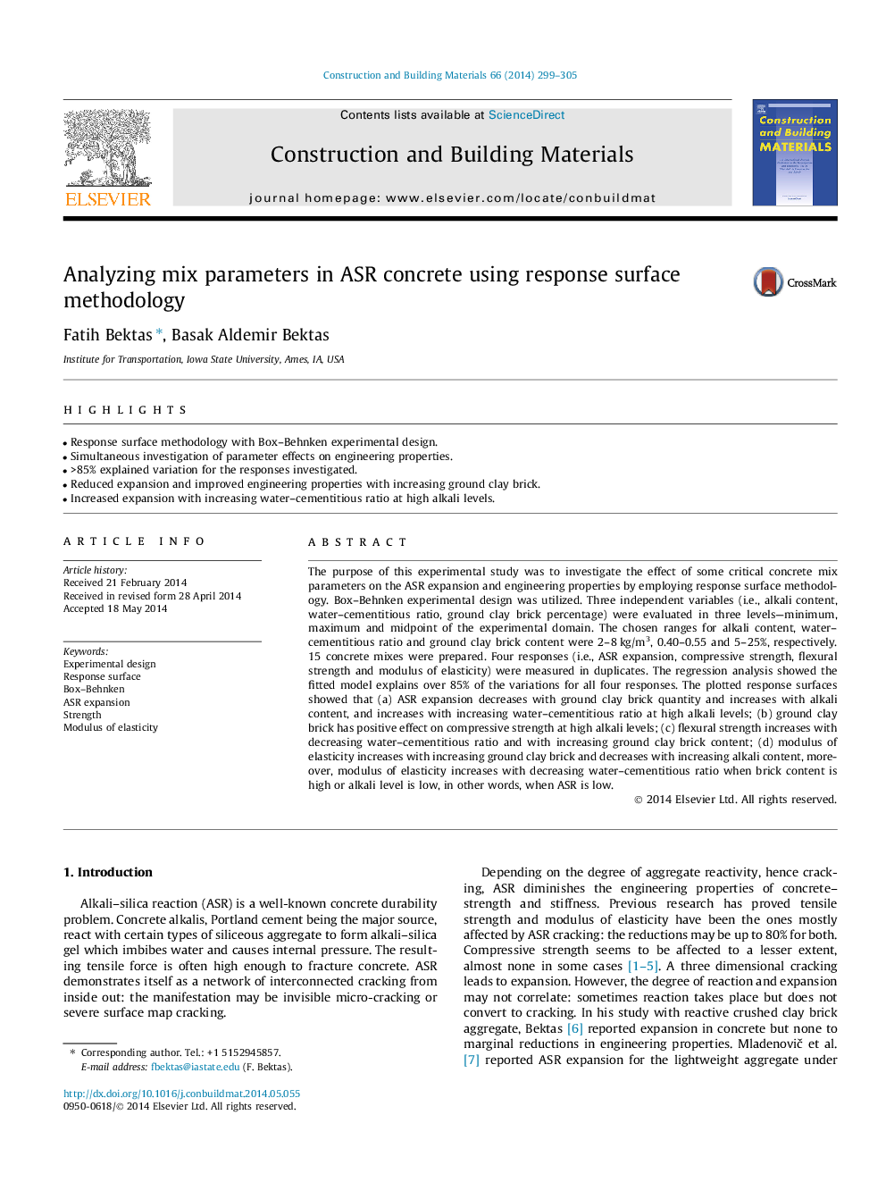 Analyzing mix parameters in ASR concrete using response surface methodology