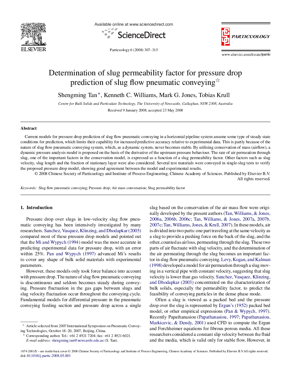 Determination of slug permeability factor for pressure drop prediction of slug flow pneumatic conveying 