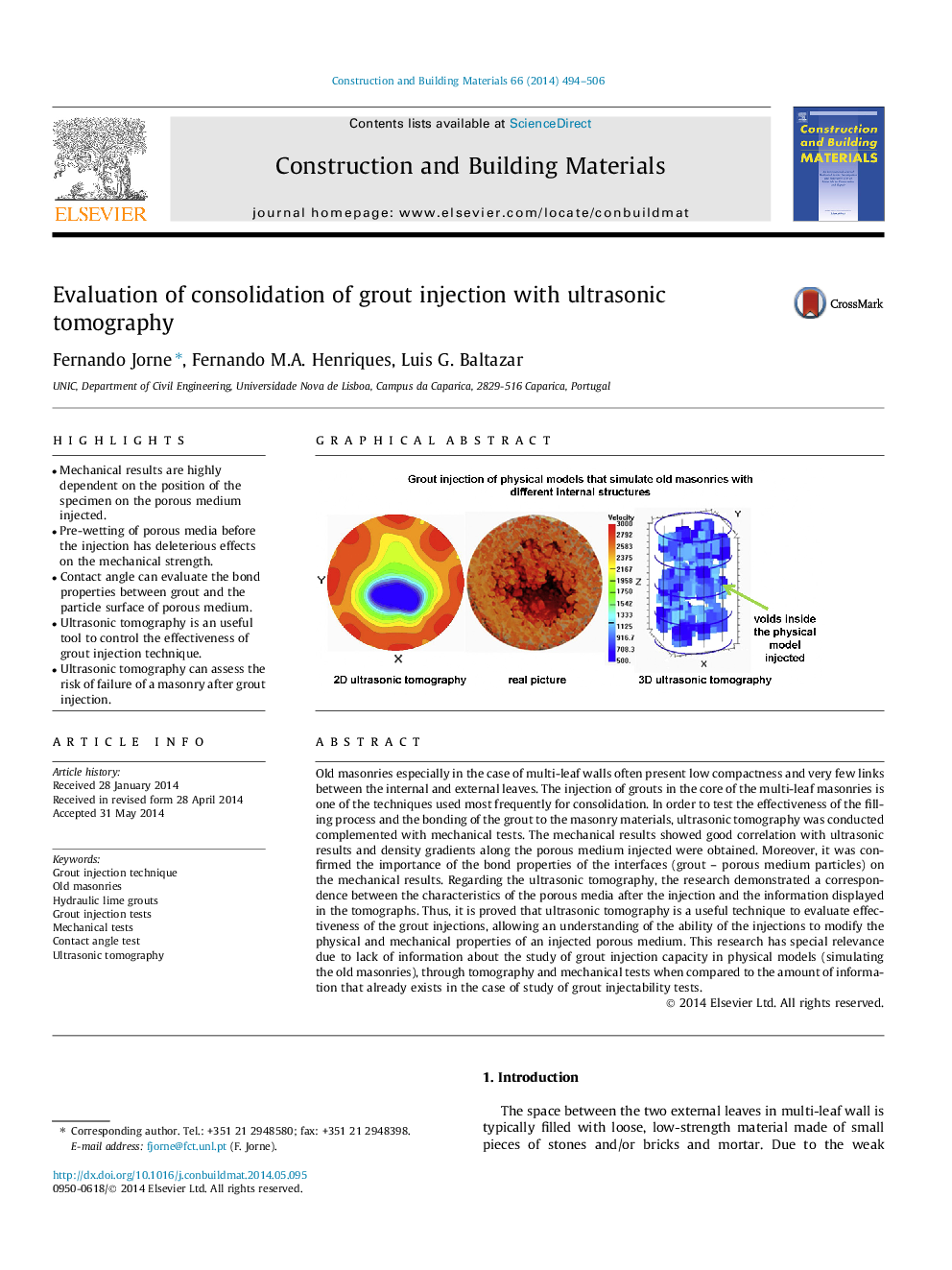 Evaluation of consolidation of grout injection with ultrasonic tomography