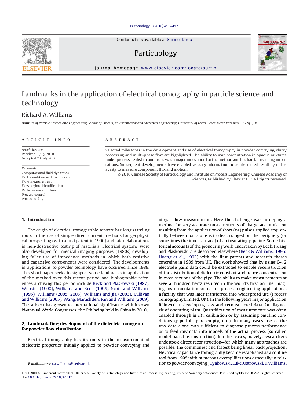 Landmarks in the application of electrical tomography in particle science and technology