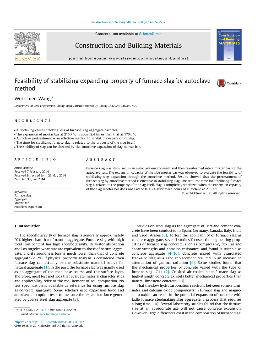 Feasibility of stabilizing expanding property of furnace slag by autoclave method