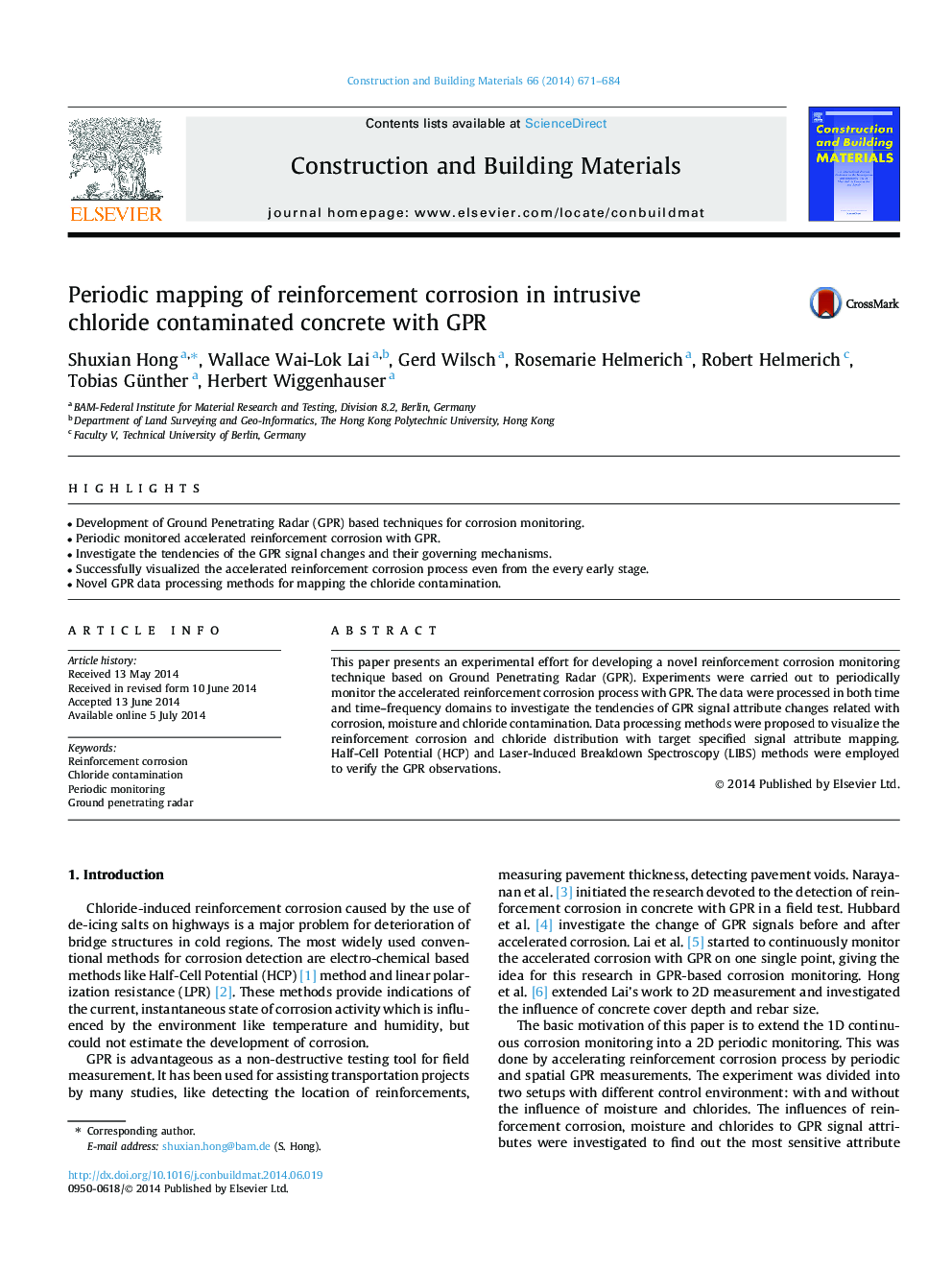 Periodic mapping of reinforcement corrosion in intrusive chloride contaminated concrete with GPR