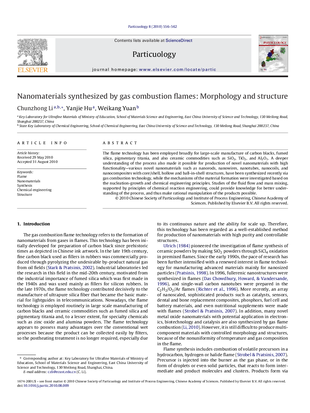 Nanomaterials synthesized by gas combustion flames: Morphology and structure