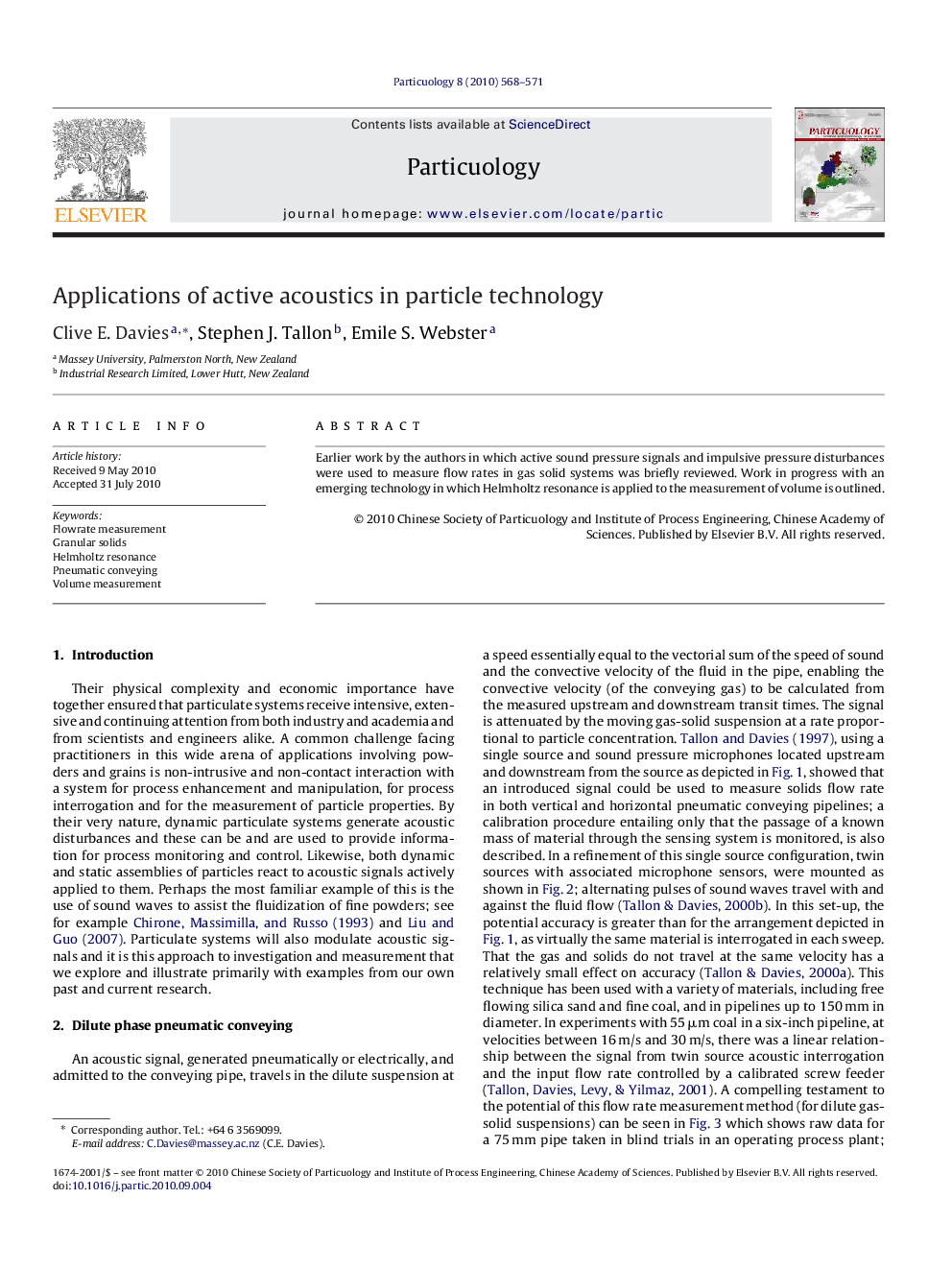 Applications of active acoustics in particle technology