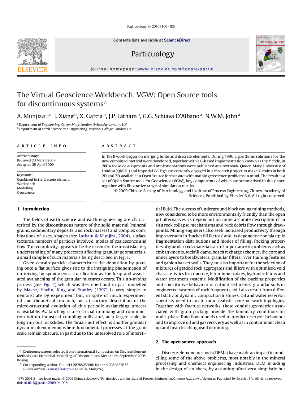 The Virtual Geoscience Workbench, VGW: Open Source tools for discontinuous systems