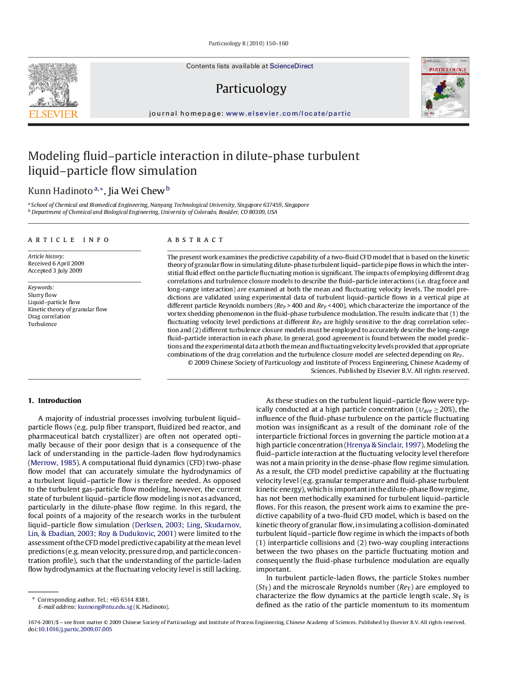 Modeling fluid–particle interaction in dilute-phase turbulent liquid–particle flow simulation