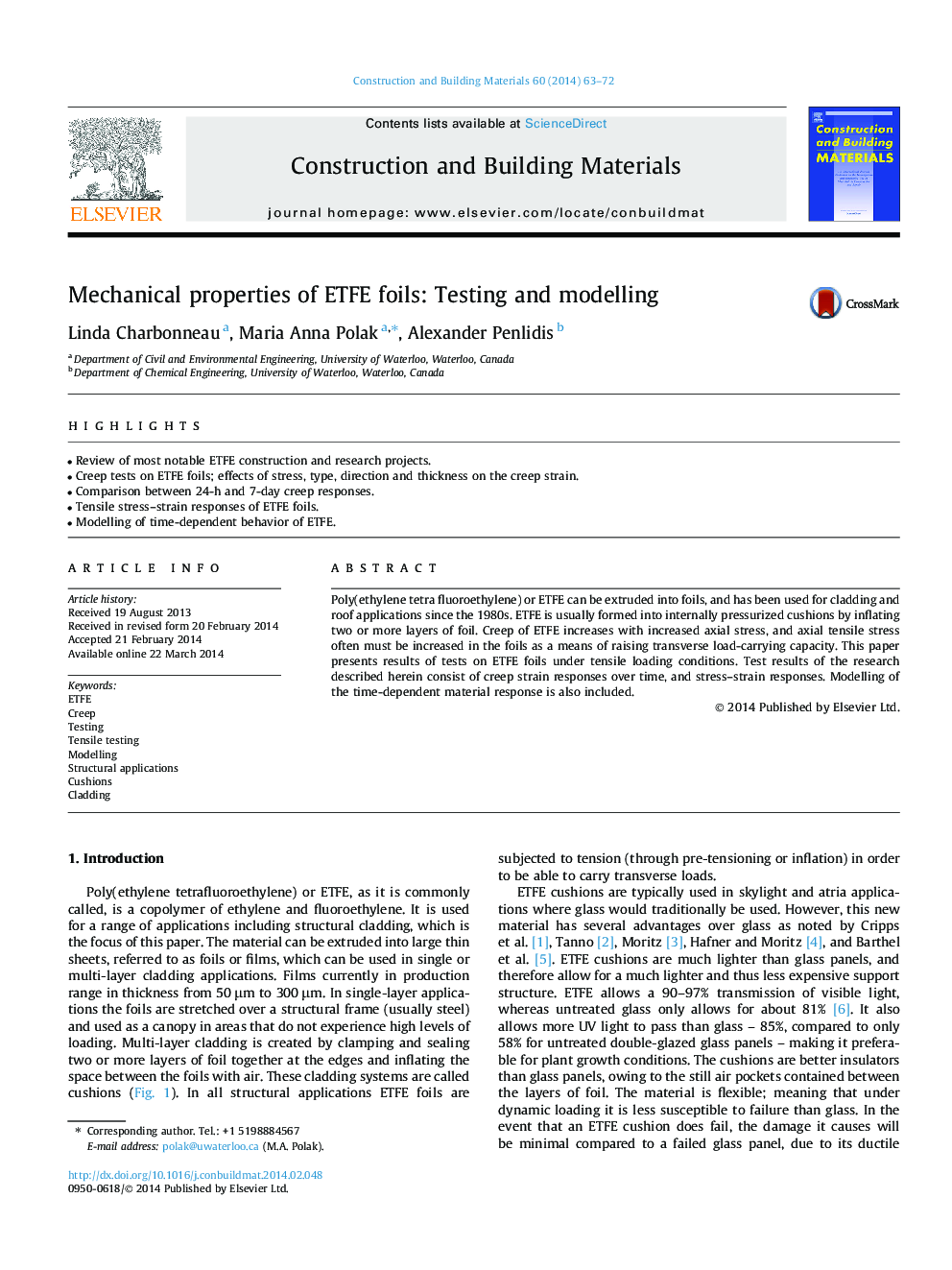 Mechanical properties of ETFE foils: Testing and modelling