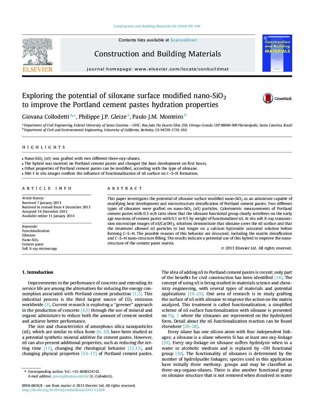 Exploring the potential of siloxane surface modified nano-SiO2 to improve the Portland cement pastes hydration properties