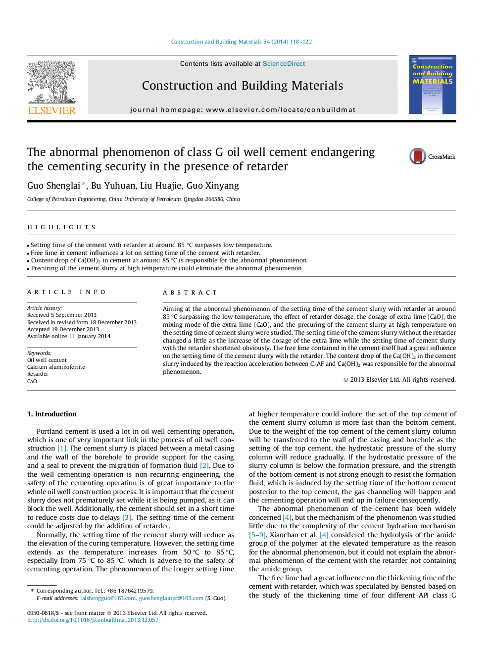 The abnormal phenomenon of class G oil well cement endangering the cementing security in the presence of retarder