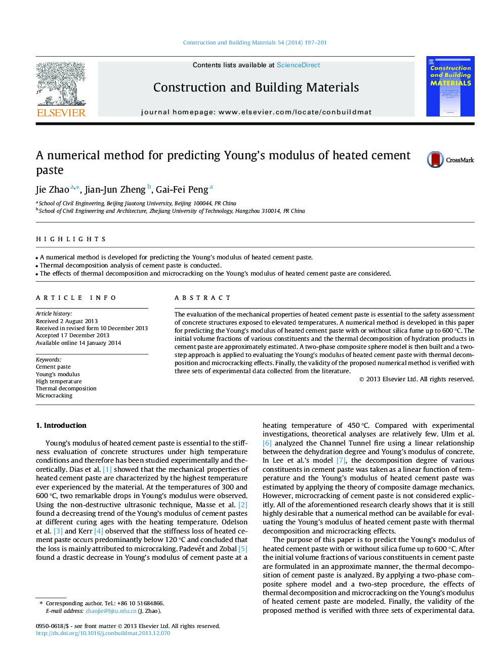 A numerical method for predicting Young's modulus of heated cement paste