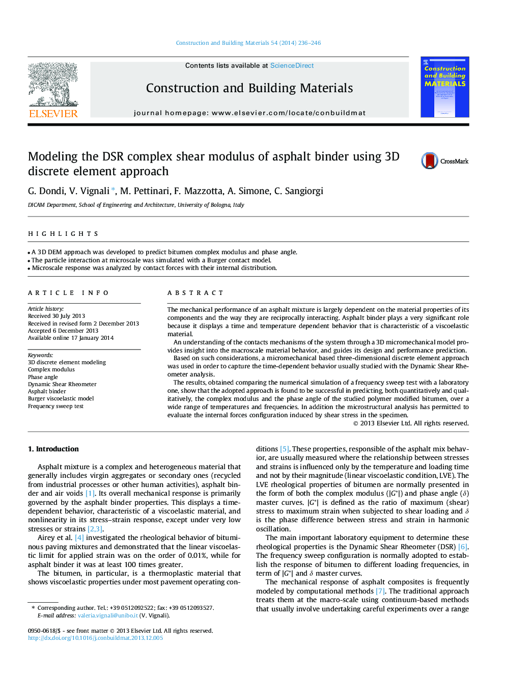 Modeling the DSR complex shear modulus of asphalt binder using 3D discrete element approach