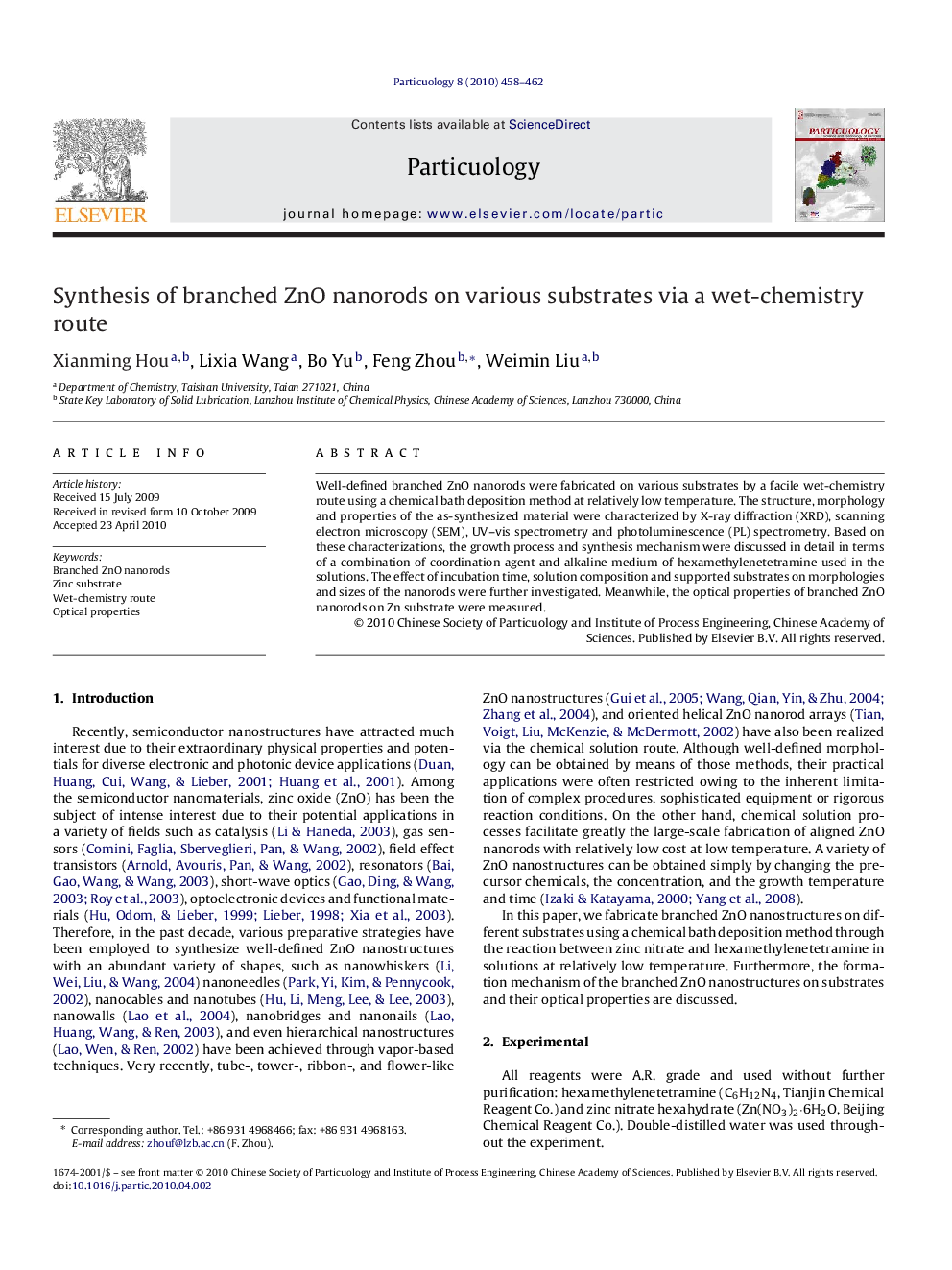 Synthesis of branched ZnO nanorods on various substrates via a wet-chemistry route