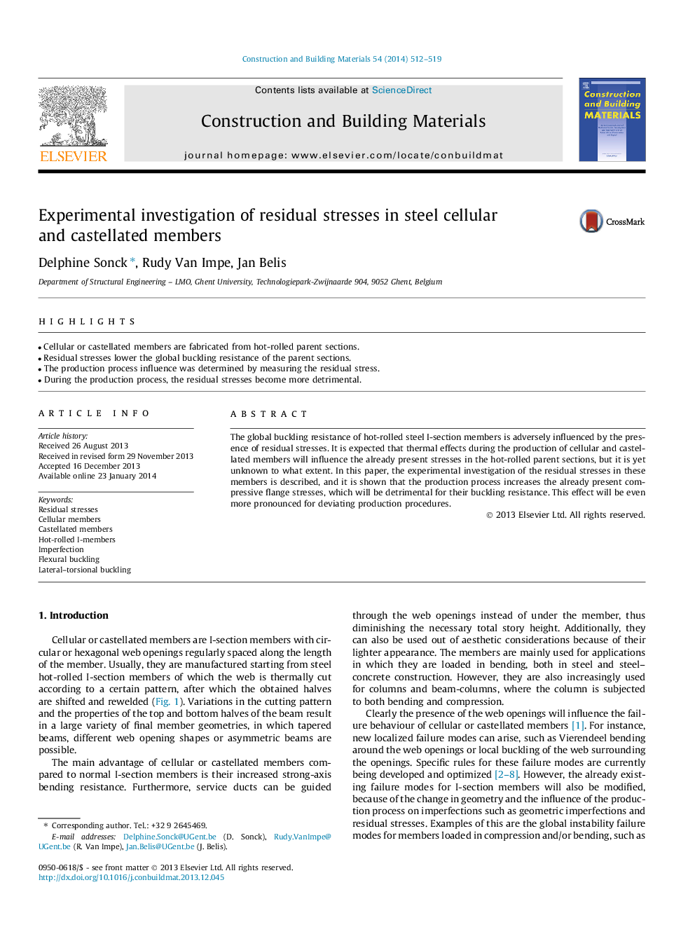 Experimental investigation of residual stresses in steel cellular and castellated members