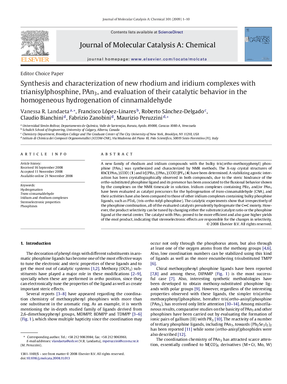 Synthesis and characterization of new rhodium and iridium complexes with trianisylphosphine, PAn3, and evaluation of their catalytic behavior in the homogeneous hydrogenation of cinnamaldehyde