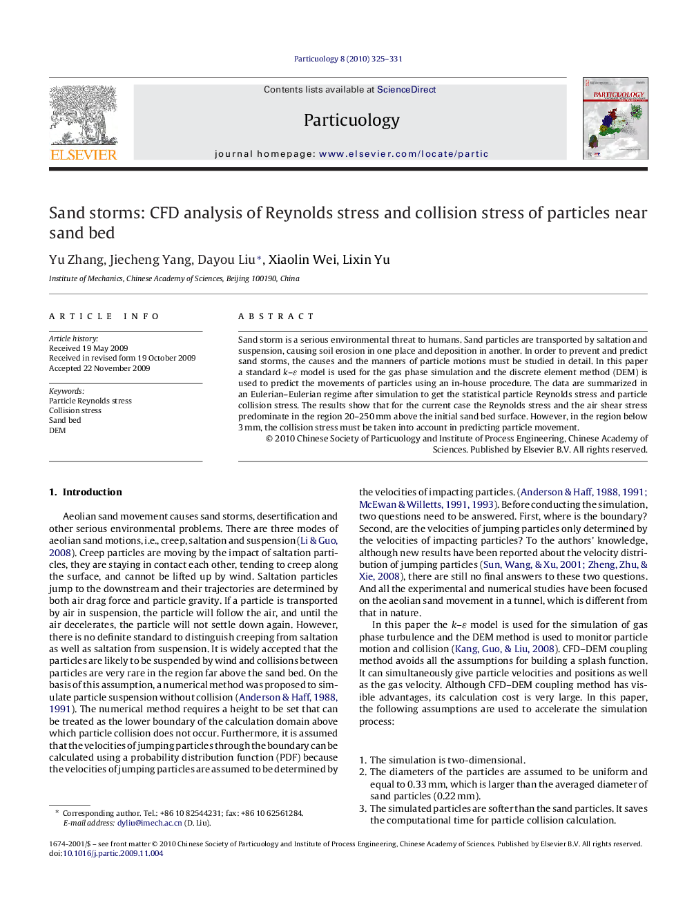 Sand storms: CFD analysis of Reynolds stress and collision stress of particles near sand bed