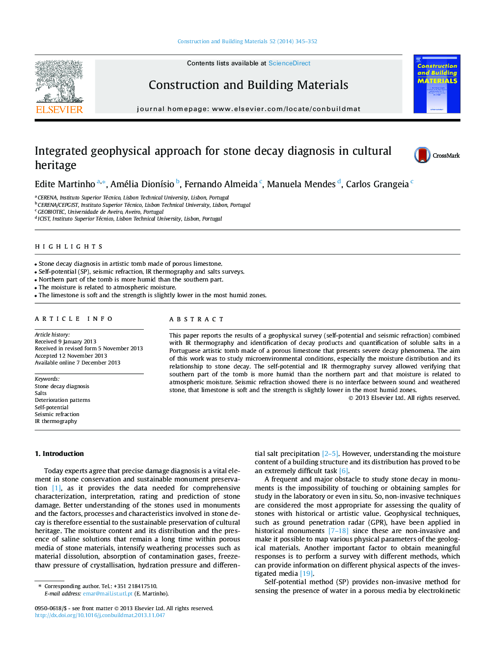 Integrated geophysical approach for stone decay diagnosis in cultural heritage