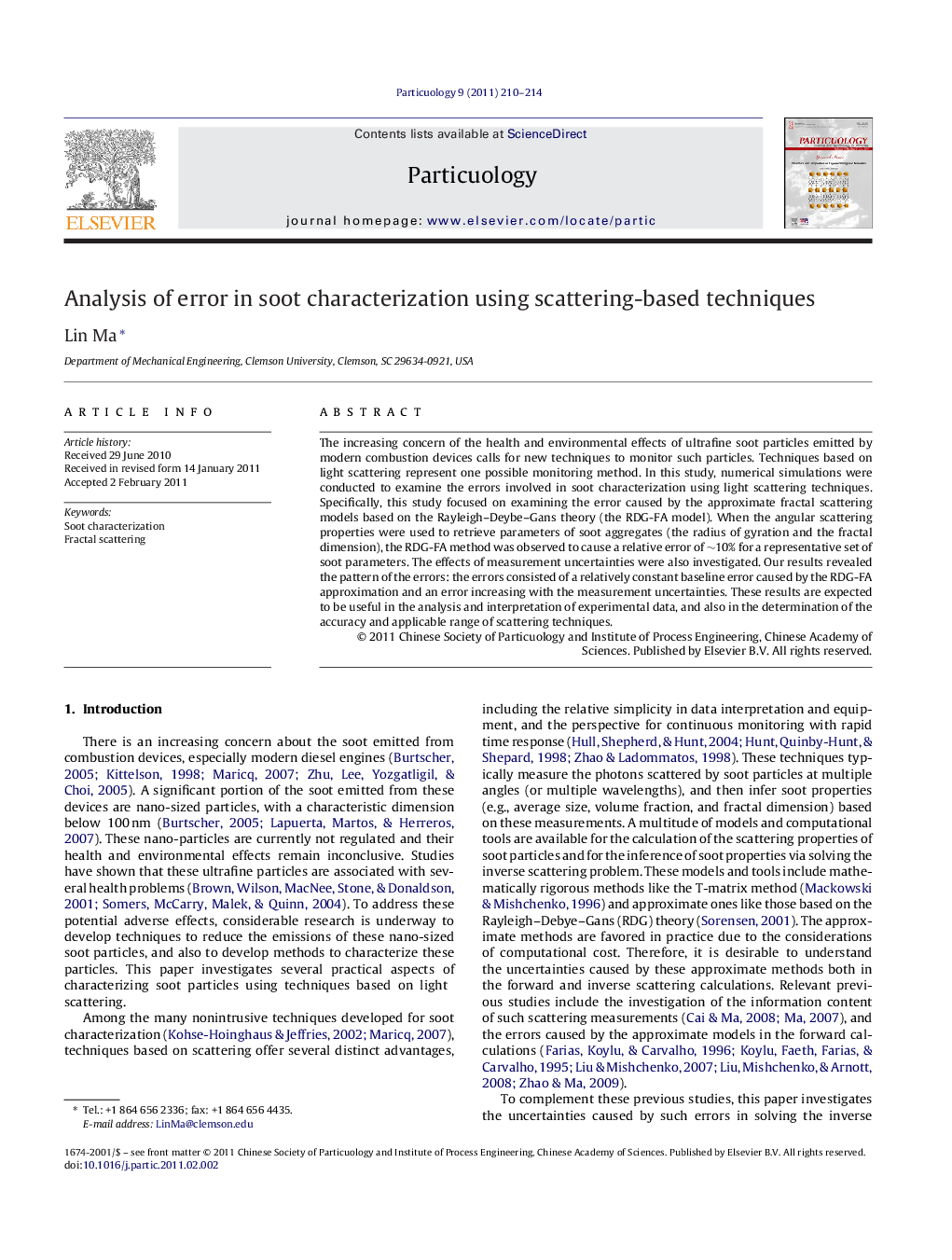 Analysis of error in soot characterization using scattering-based techniques