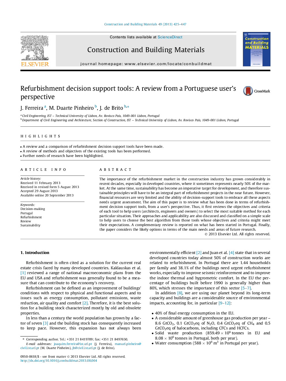 Refurbishment decision support tools: A review from a Portuguese user's perspective