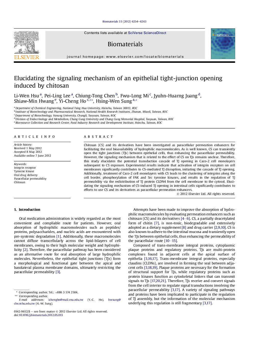 Elucidating the signaling mechanism of an epithelial tight-junction opening induced by chitosan