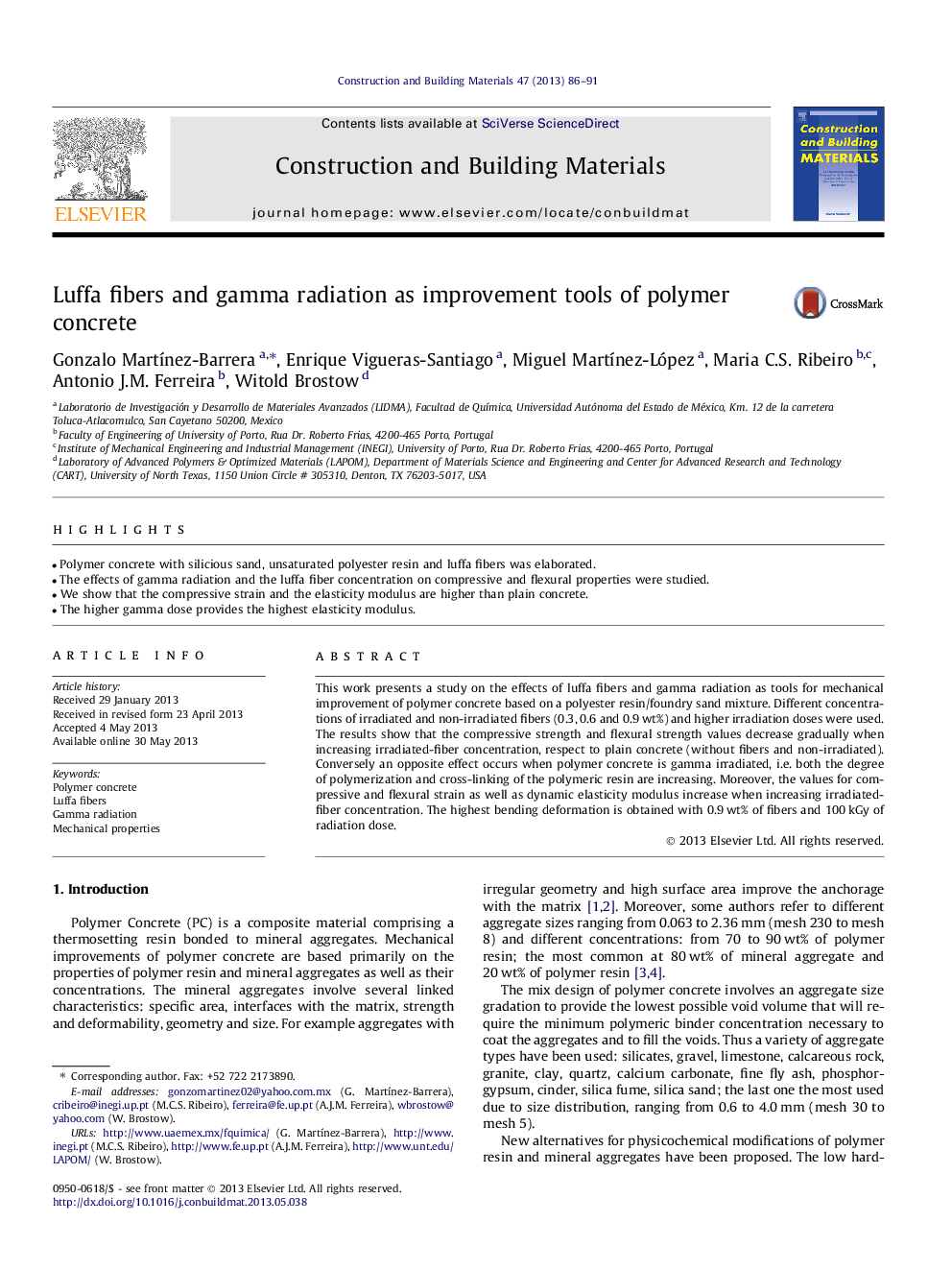 Luffa fibers and gamma radiation as improvement tools of polymer concrete