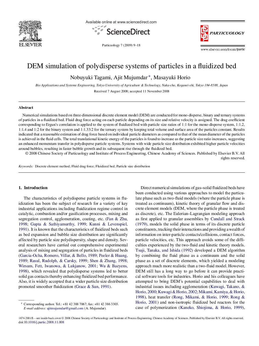 DEM simulation of polydisperse systems of particles in a fluidized bed