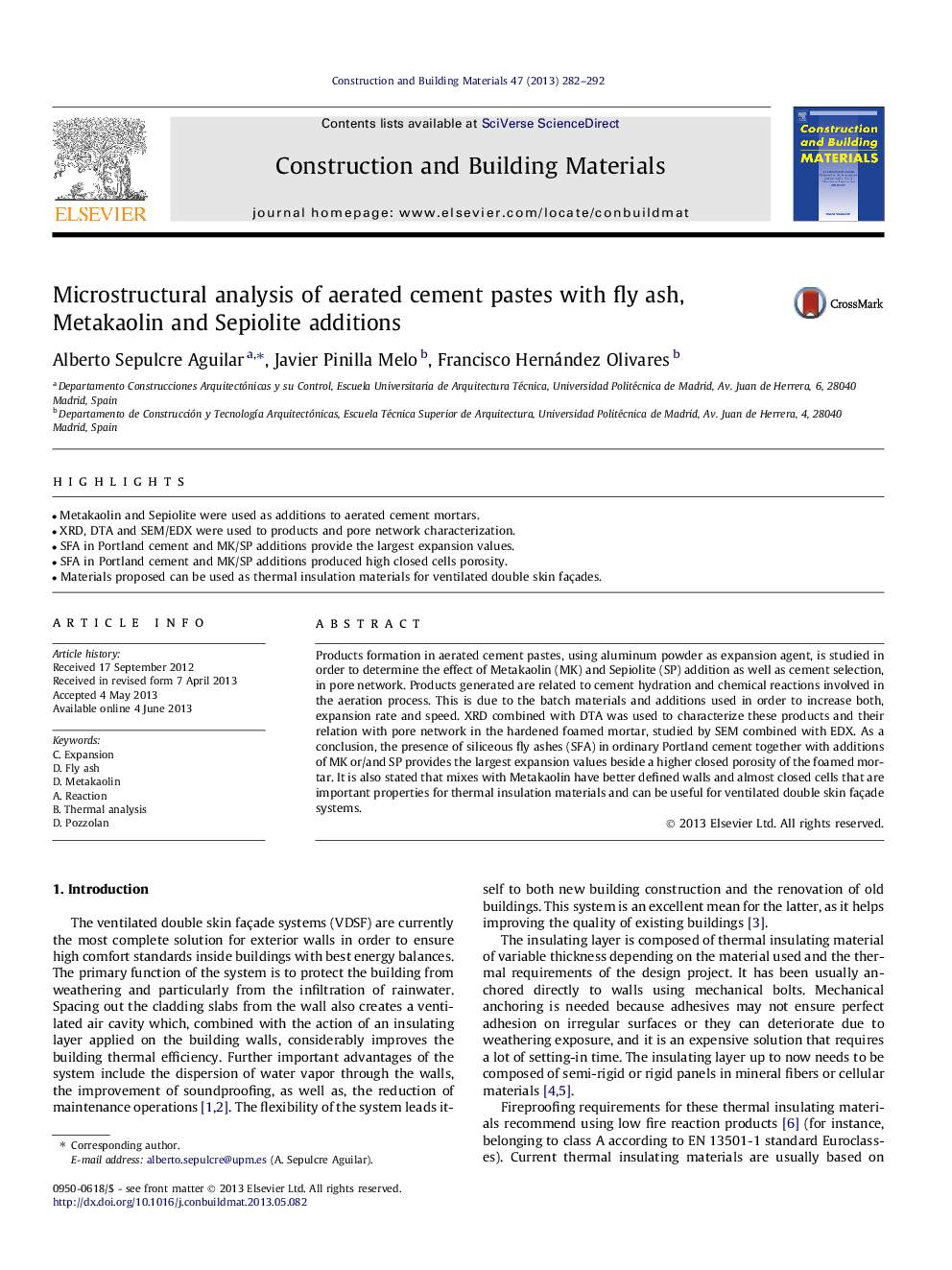 Microstructural analysis of aerated cement pastes with fly ash, Metakaolin and Sepiolite additions