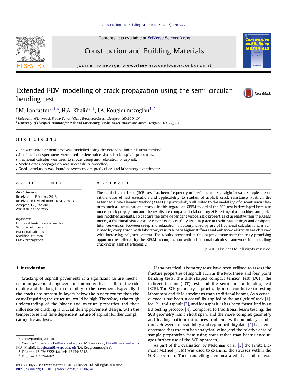 Extended FEM modelling of crack propagation using the semi-circular bending test