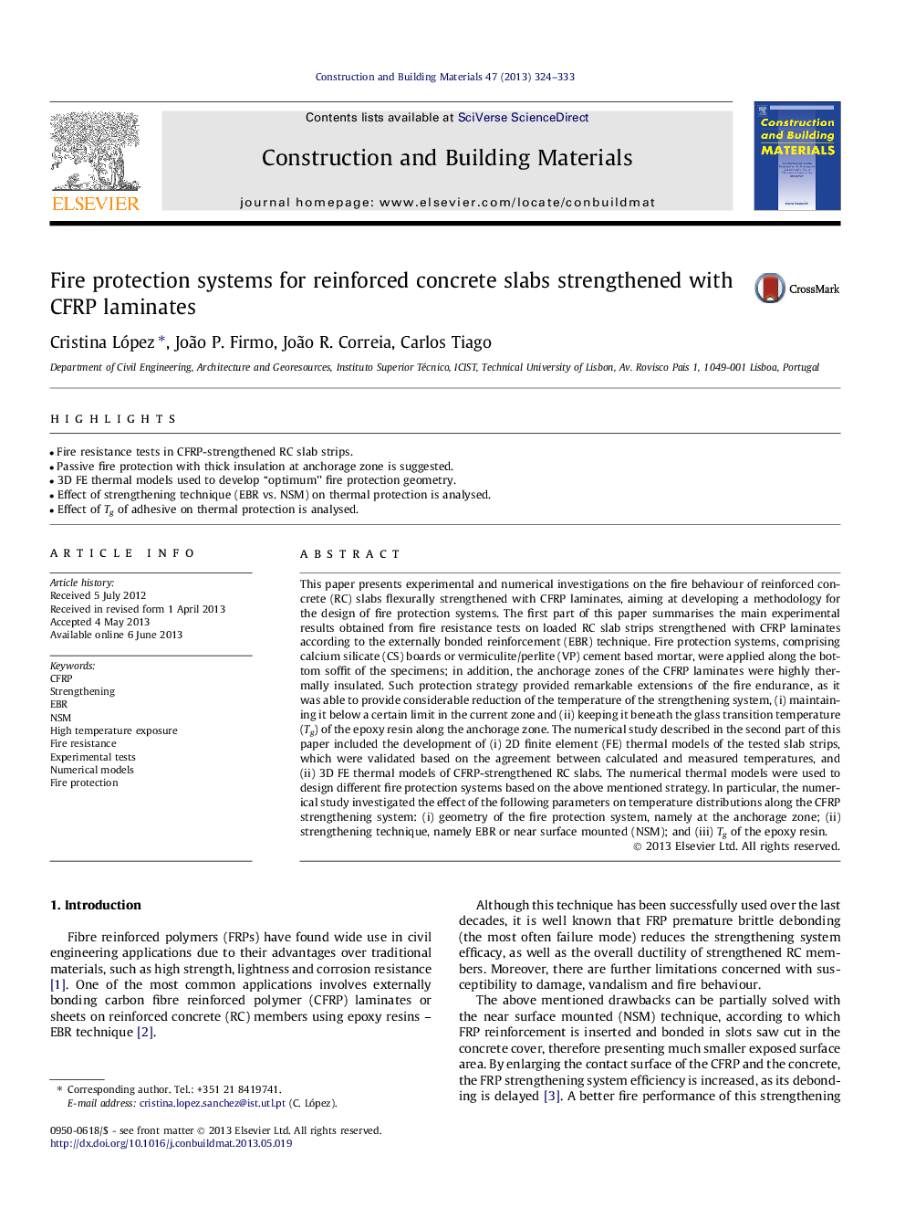 عکس صفحه اول مقاله: Fire protection systems for reinforced concrete slabs strengthened with CFRP laminates Fire protection systems for reinforced concrete slabs strengthened with CFRP laminates