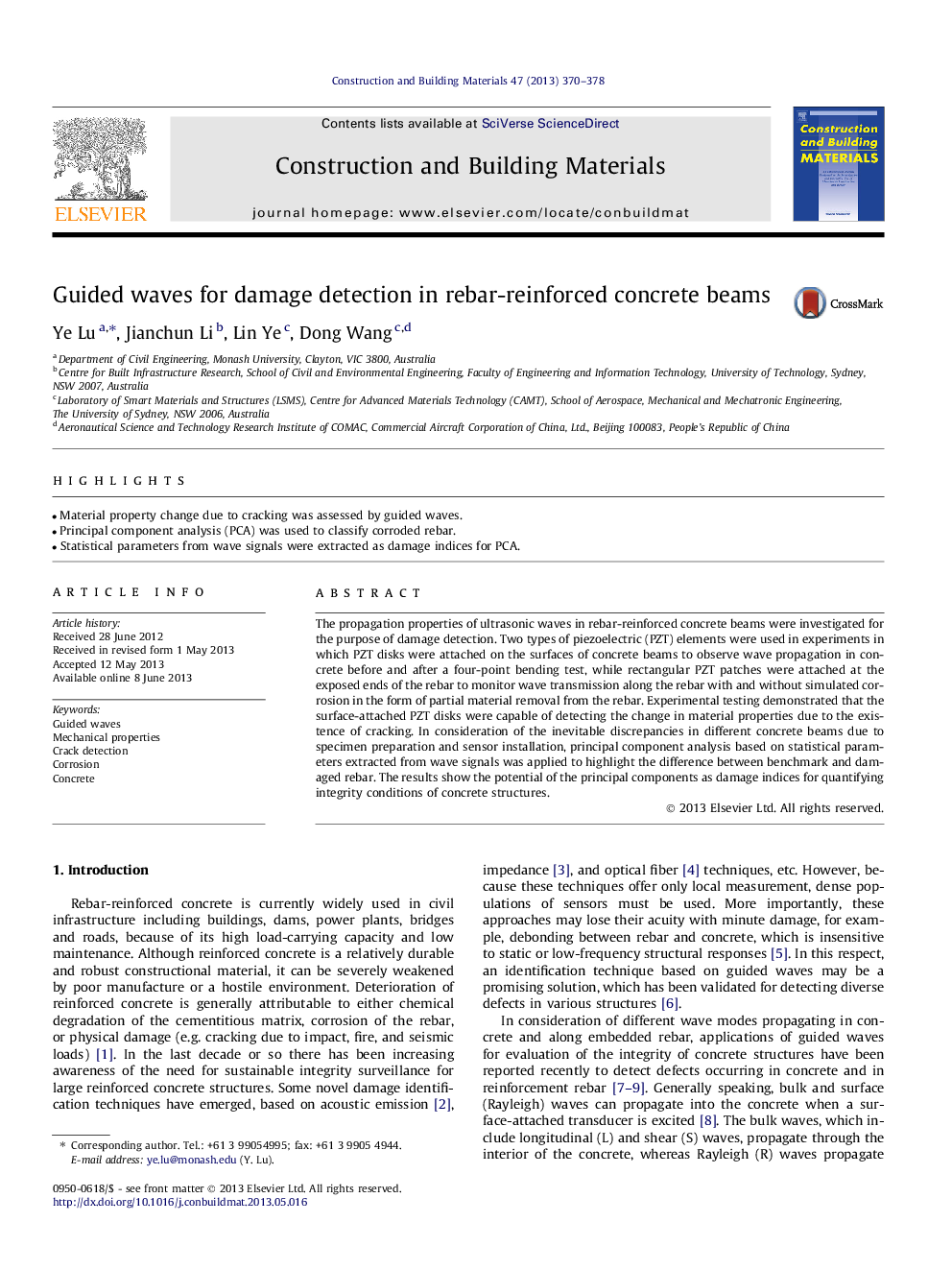 Guided waves for damage detection in rebar-reinforced concrete beams