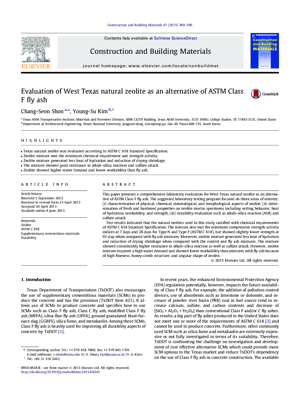 Evaluation of West Texas natural zeolite as an alternative of ASTM Class F fly ash