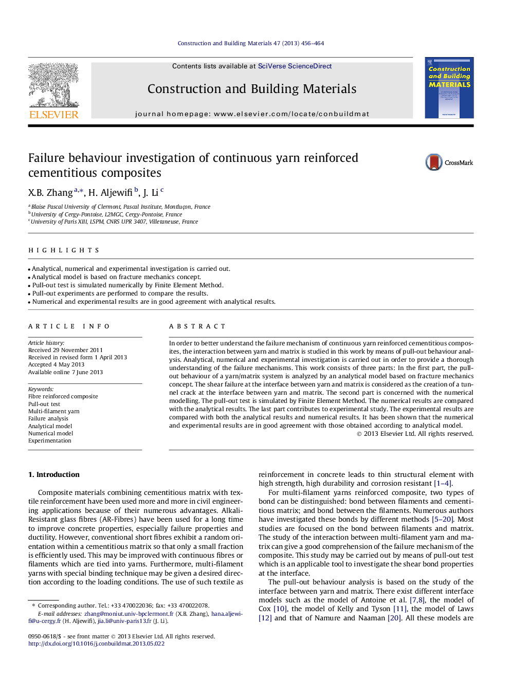 Failure behaviour investigation of continuous yarn reinforced cementitious composites