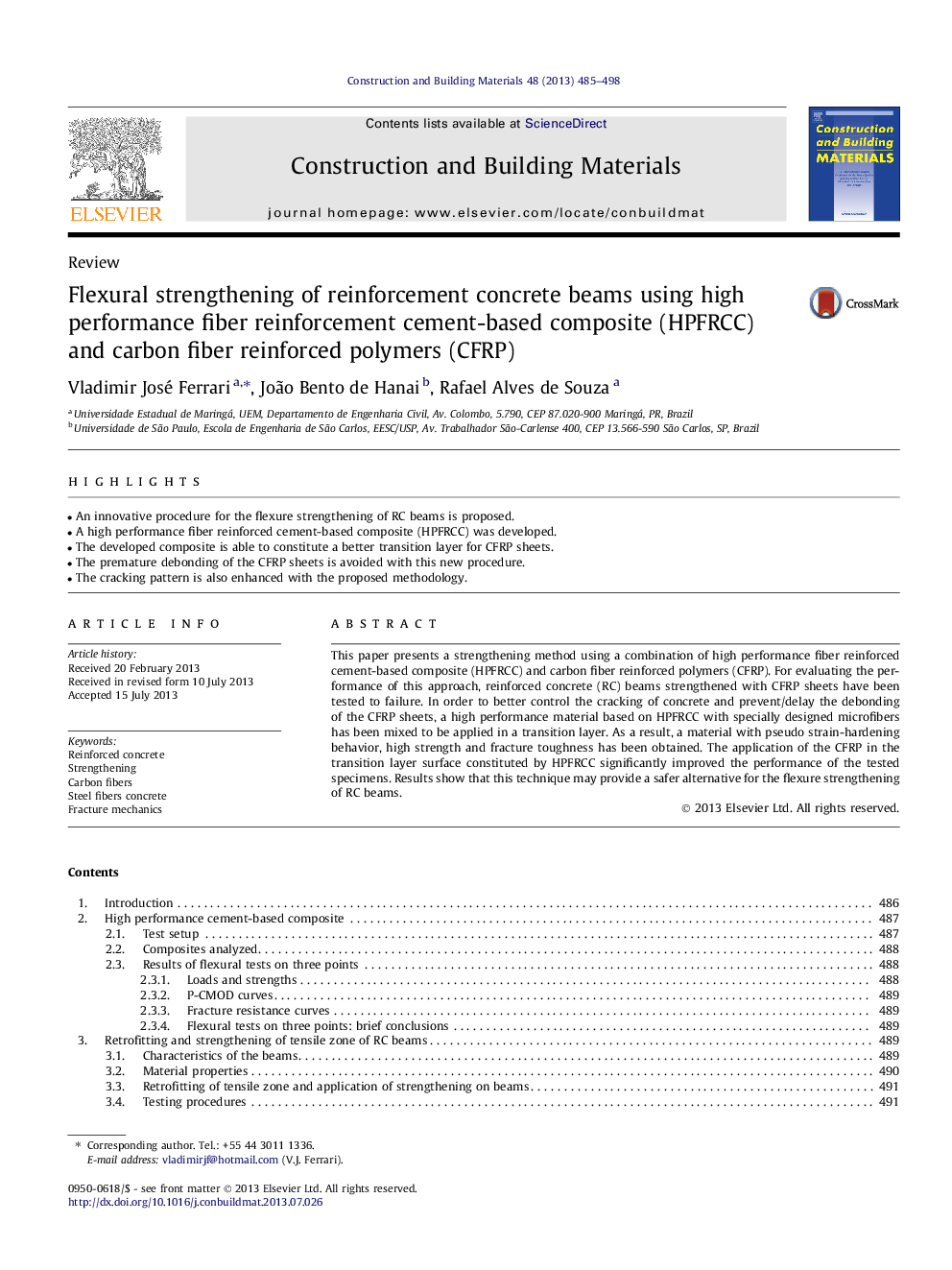 Flexural strengthening of reinforcement concrete beams using high performance fiber reinforcement cement-based composite (HPFRCC) and carbon fiber reinforced polymers (CFRP)