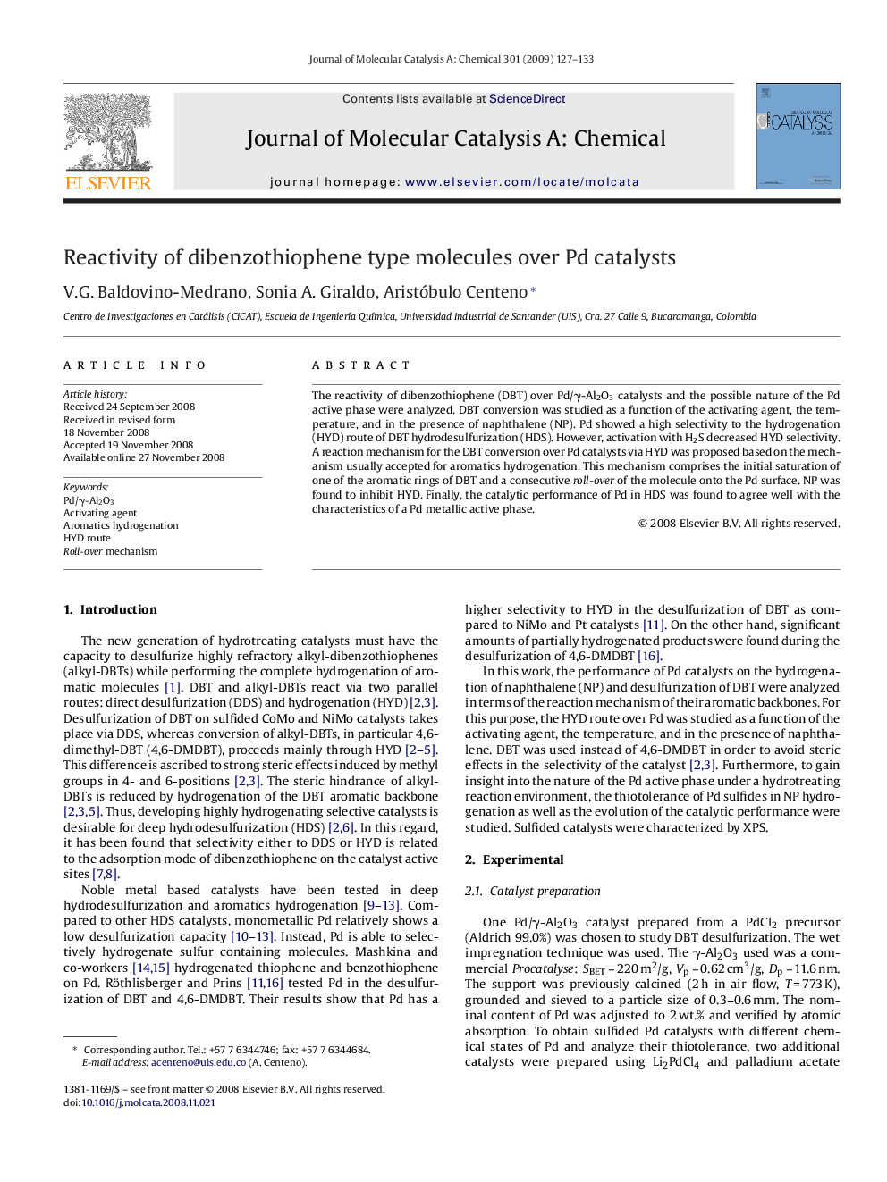 Reactivity of dibenzothiophene type molecules over Pd catalysts