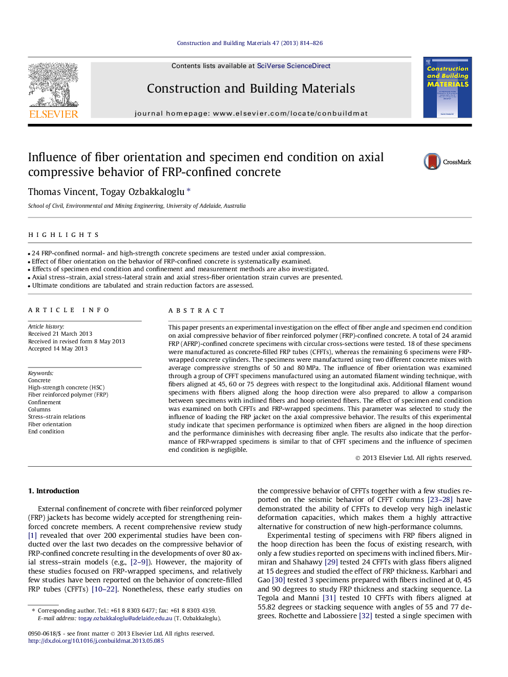 Influence of fiber orientation and specimen end condition on axial compressive behavior of FRP-confined concrete