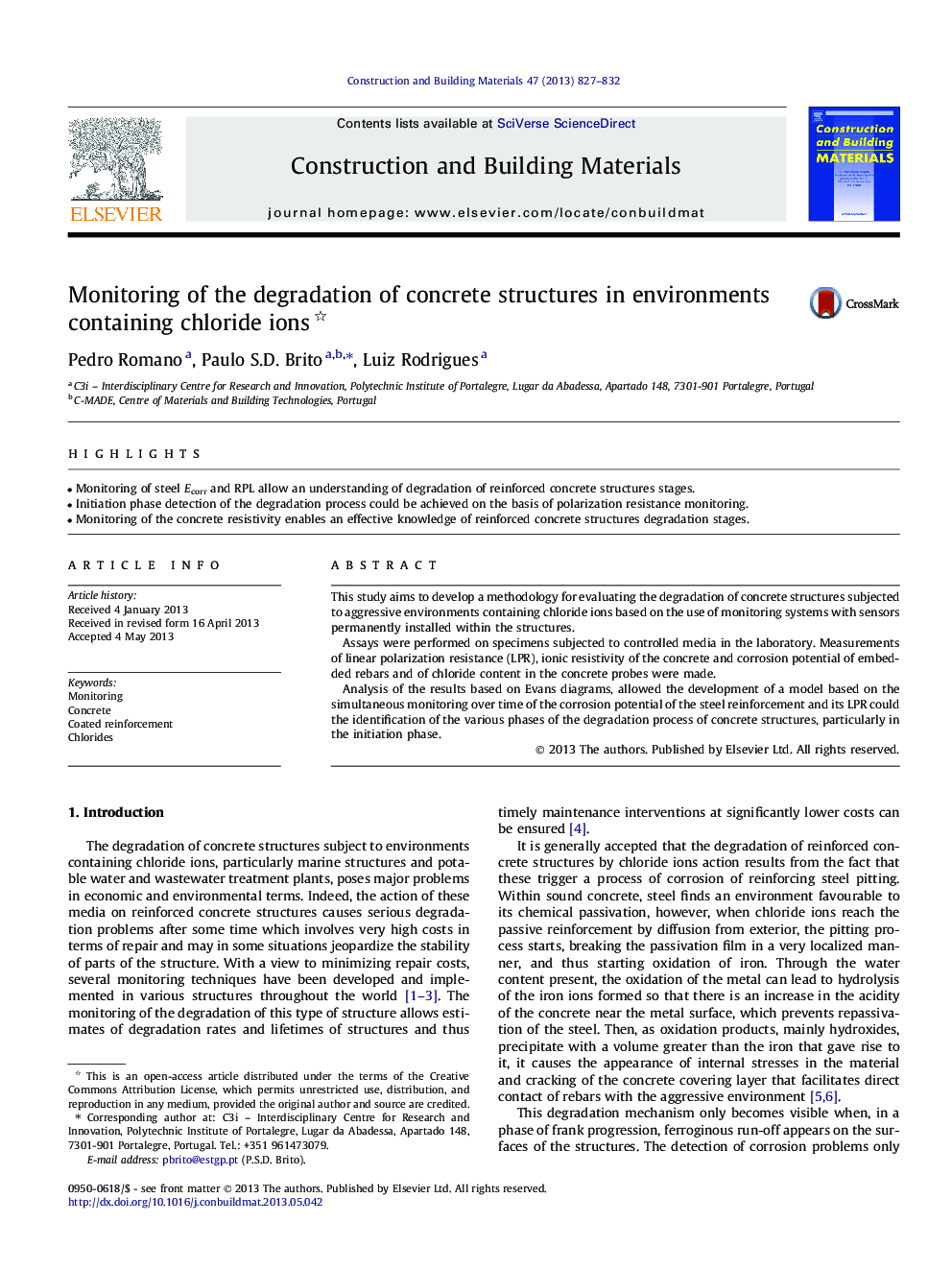 Monitoring of the degradation of concrete structures in environments containing chloride ions