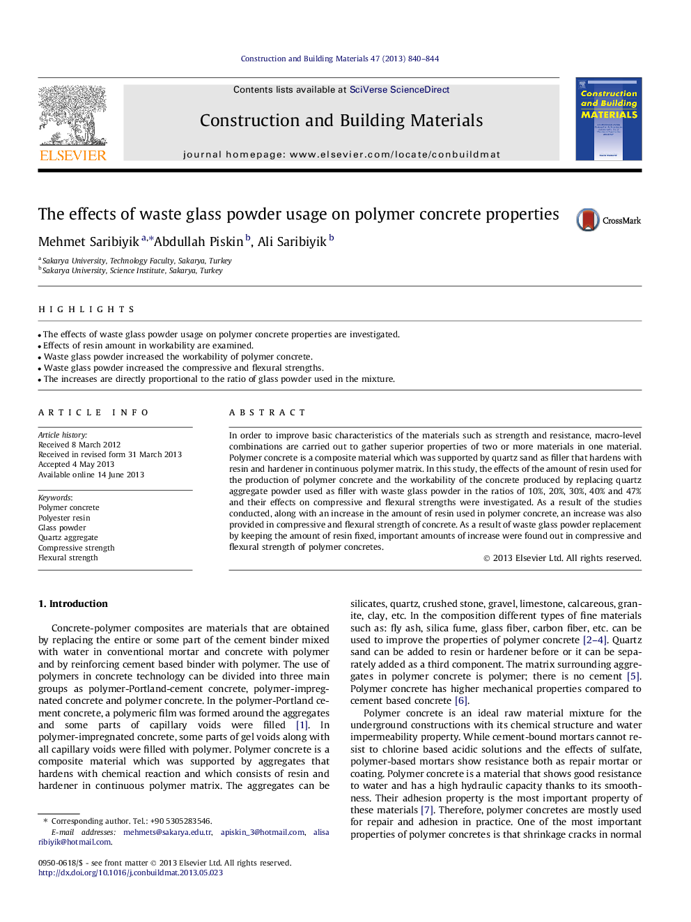 The effects of waste glass powder usage on polymer concrete properties