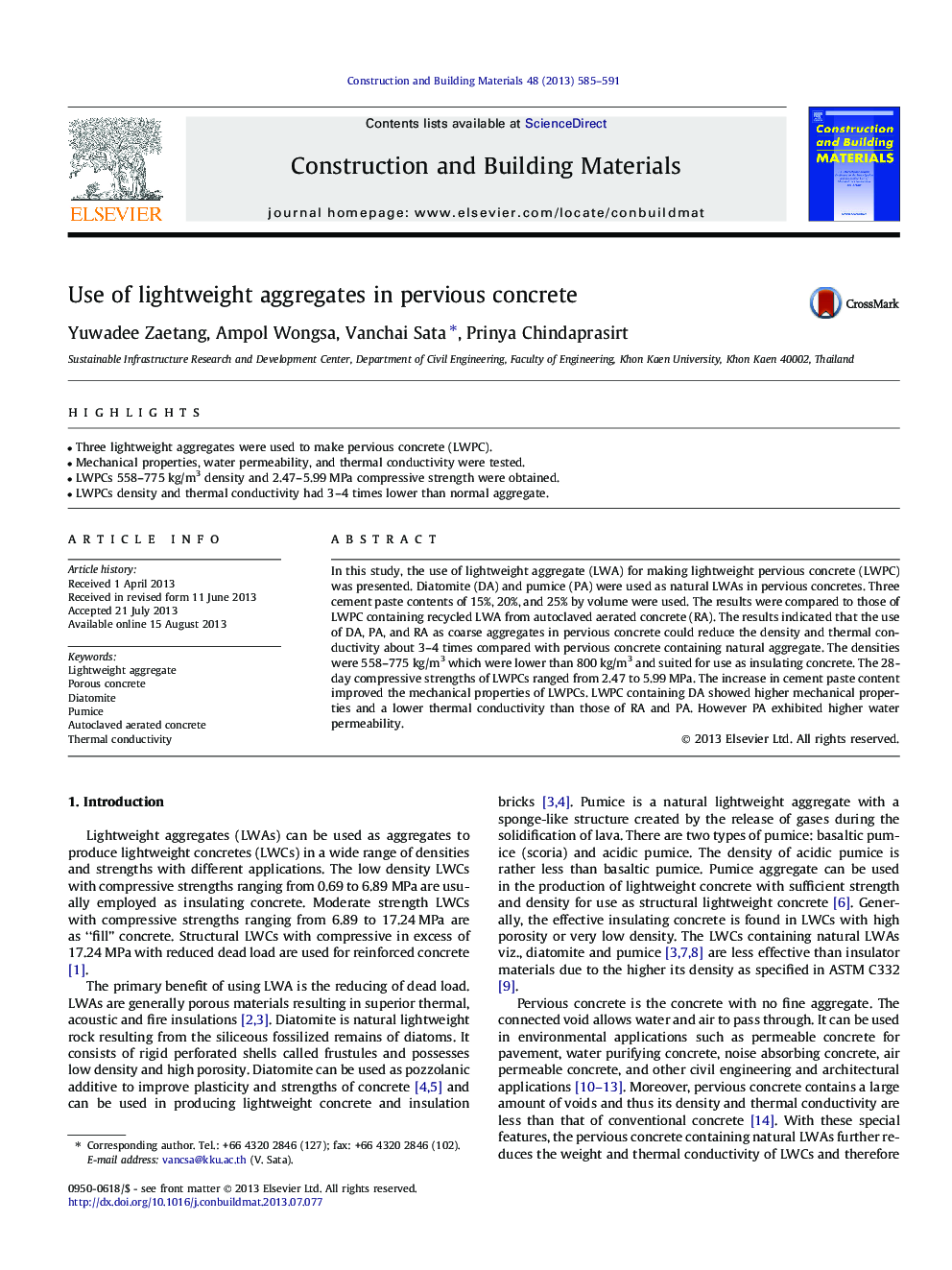 Use of lightweight aggregates in pervious concrete