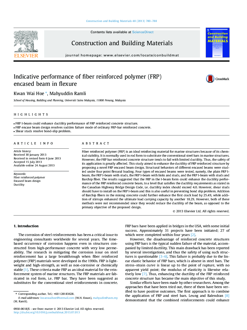 Indicative performance of fiber reinforced polymer (FRP) encased beam in flexure