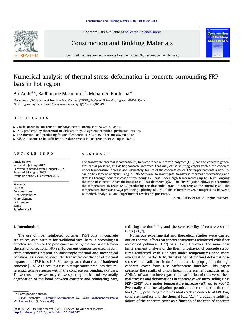 Numerical analysis of thermal stress-deformation in concrete surrounding FRP bars in hot region